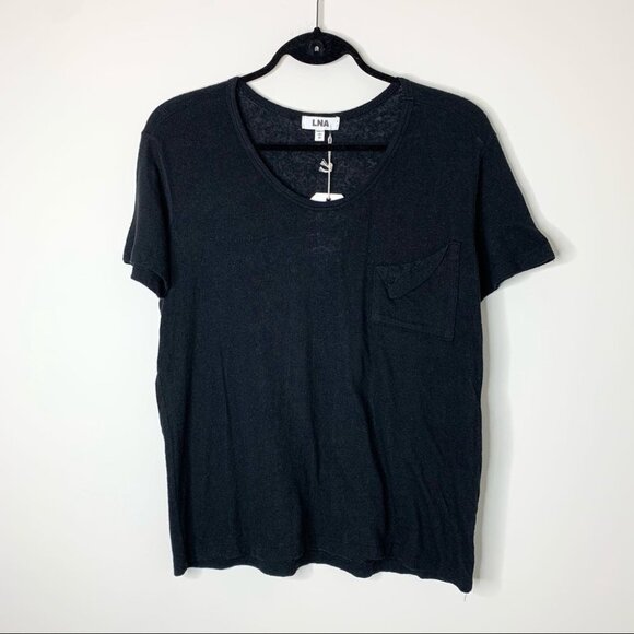 Revolve LNA Short Sleeve Torn Pocket Tee T-shirt Oversized Scoop Neck Black XS - Picture 5 of 14